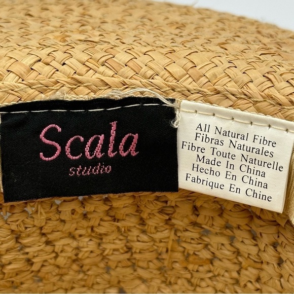 Scala Studio Boho Straw Hat Frayed Brim Woven Patterned Band Detail One Size - Picture 7 of 7